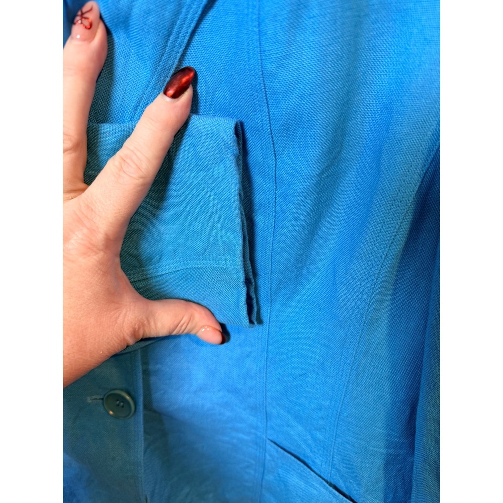 Talbots Linen Blend Blazer Bright Blue Double Button Women's Size 14 Business - Picture 6 of 7